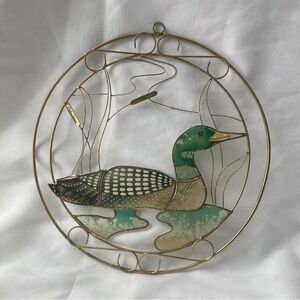 Stained Glass Duck Brass Sun Catcher Loon Mallard Wildlife Hand Painted Vintage
